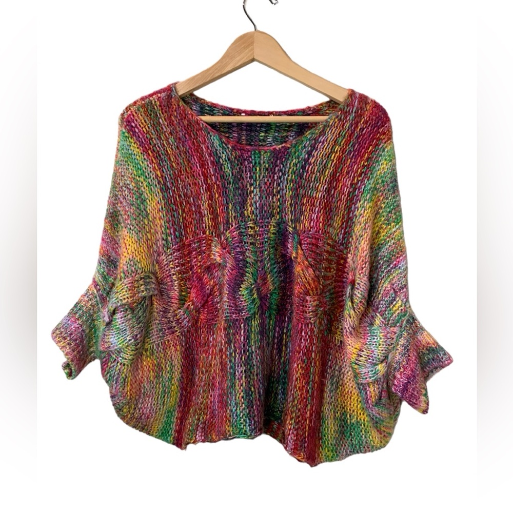 Puff sleeve rainbow chunky Puff & Bear cropped sweater